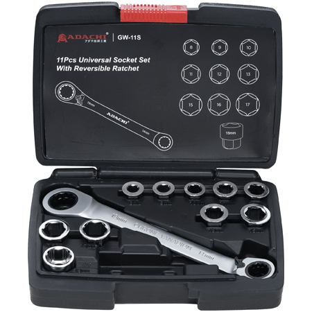 11-PIECE UNIVERSAL SOCKET SET WITH REVERSIBLE RATCHET